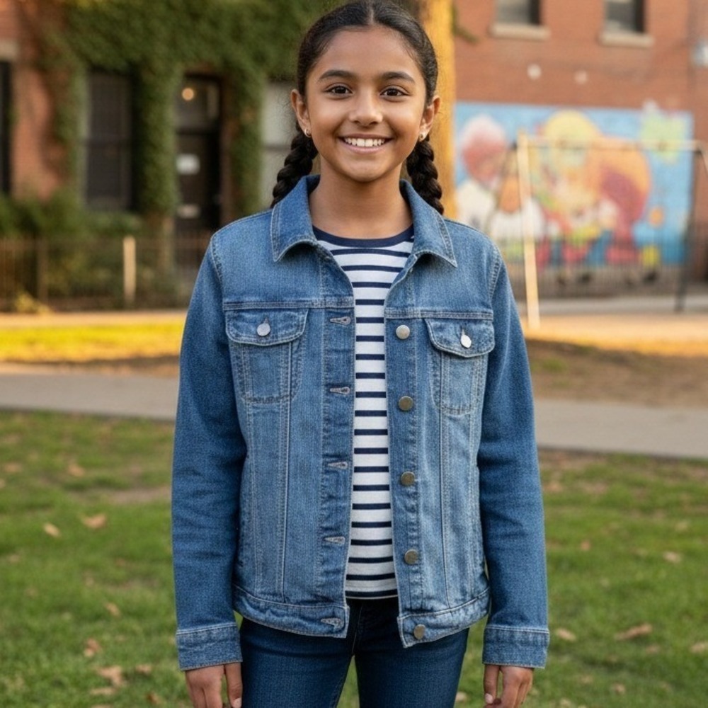 Gap Kids Denim Jacket Girls Size XL Blue Trucker Button Front Y2K Stretch Pocket